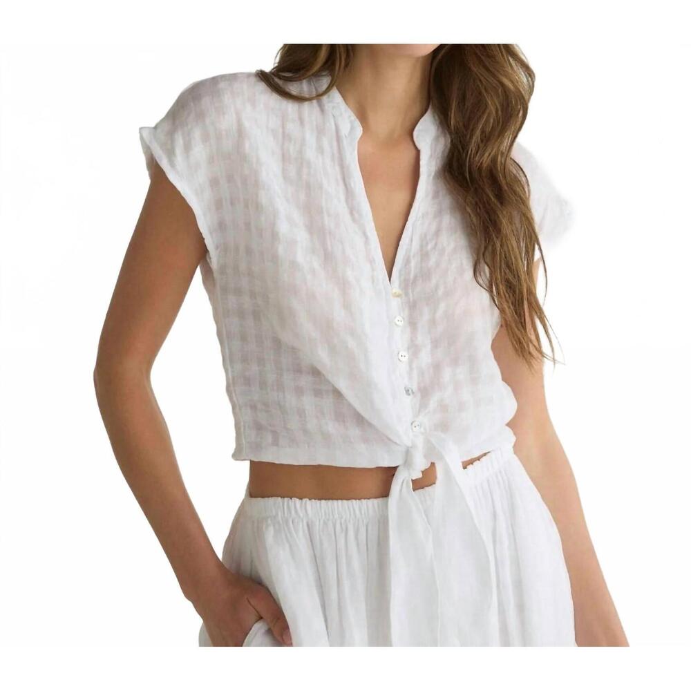Bella Dahl White Short Sleeve Tie-Front Crop Top